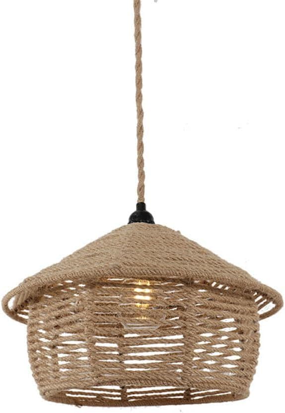 Lampadario a sospensione con paralume a cono in corda di canapa stile vintage retrò lampada attacco E27 cucina soggiorno A54