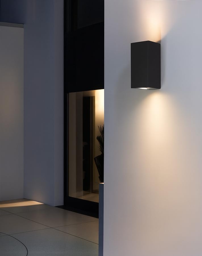 Applique da Esterno 2xGU10 IP65 – Lampada da Parete Impermeabile in Alluminio Verniciato, Luce su e giù, Design Moderno, Senza Lampadina ES55