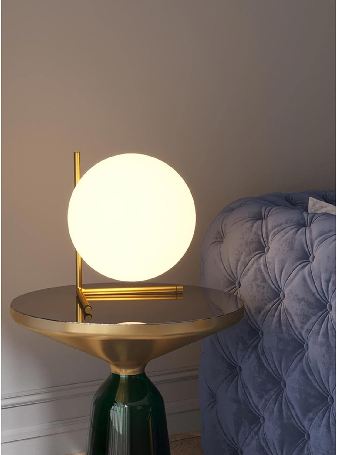 Lampada da Tavolo Moderna G9, Lampada Design con Sfera Opalina e Struttura Oro Bronzo, Luce da Comodino Elegante per Camera da Letto Salotto Studio, Lampadina Non Inclusa D34