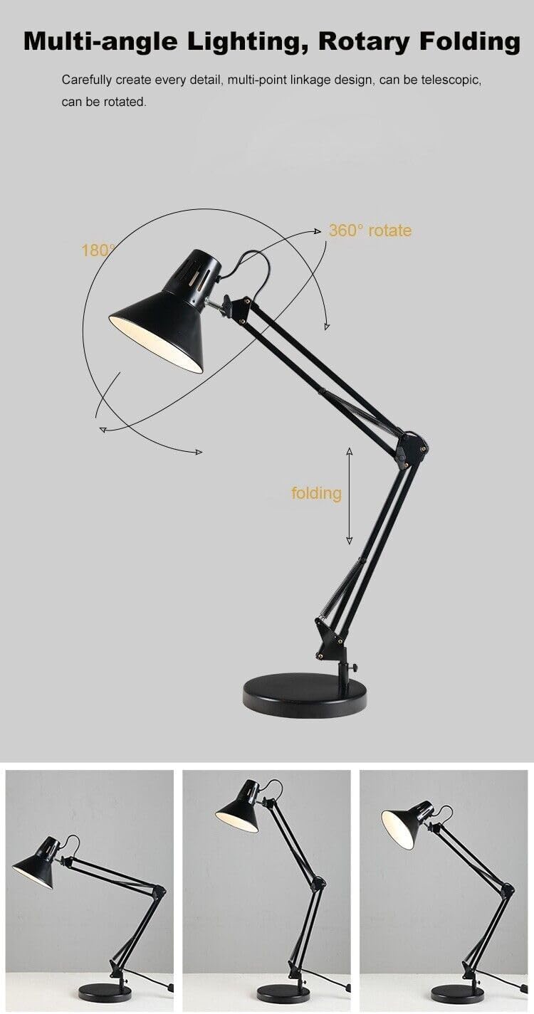 Lampada da Scrivania Orientabile E27 in Metallo – Lampada da Tavolo Moderna con Braccio Regolabile, Base Stabile, per Studio, Ufficio, Cameretta D11