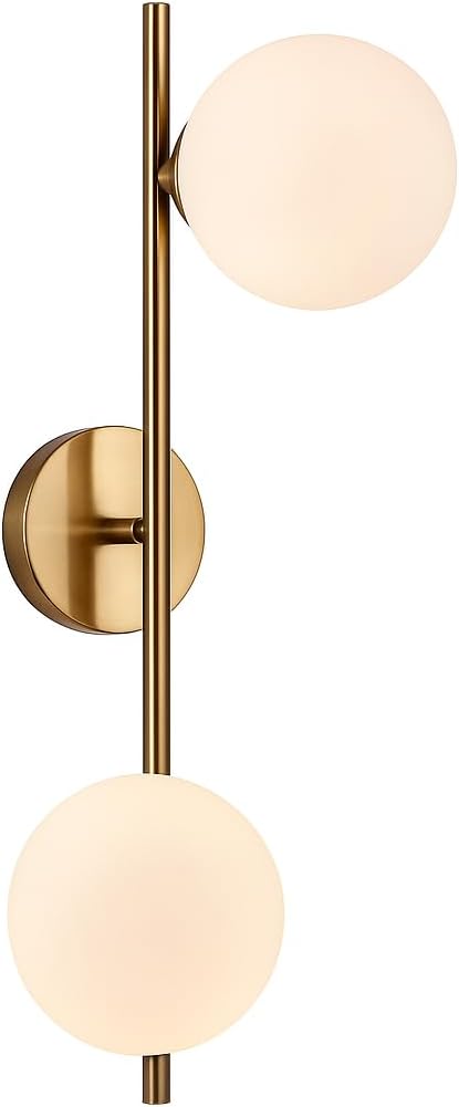 Applique Moderna da Parete 2 Luci in Ottone, Attacco G9, Lampada da Parete per Soggiorno Camera Corridoio, Design Elegante in Metallo + Vetro, IP20 – Senza Lampadina AQ41