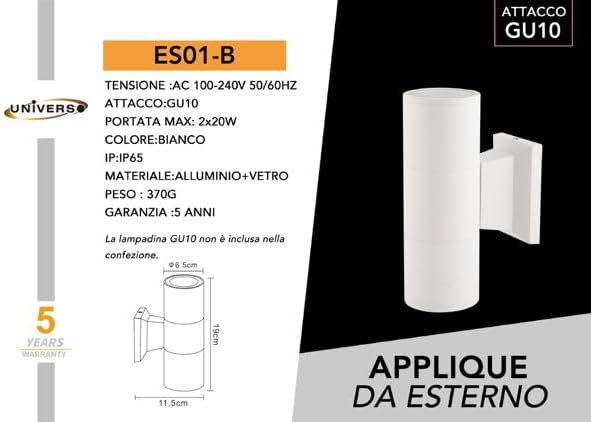 Applique da Esterno 2xGU10 IP55 – Lampada da Parete LED per Esterni a Doppia Luce su e Giù, Design Moderno in Alluminio, Impermeabile, per Facciata, Giardino o Ingresso ES01