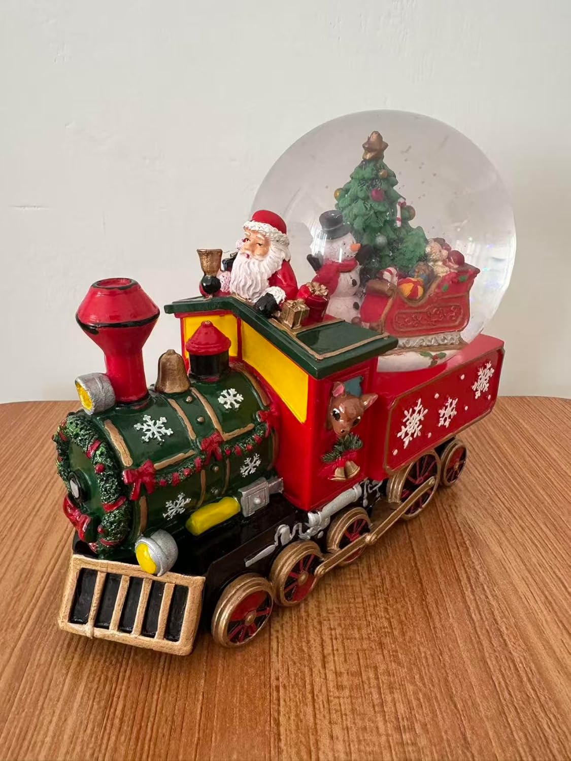Carillon Natalizio Trenino di Babbo Natale con Globo di Neve Musicale, Decorazione Natalizia da Tavolo, L’Arte del Natale, Carica Meccanica, 22x12x17,5 cm 423521