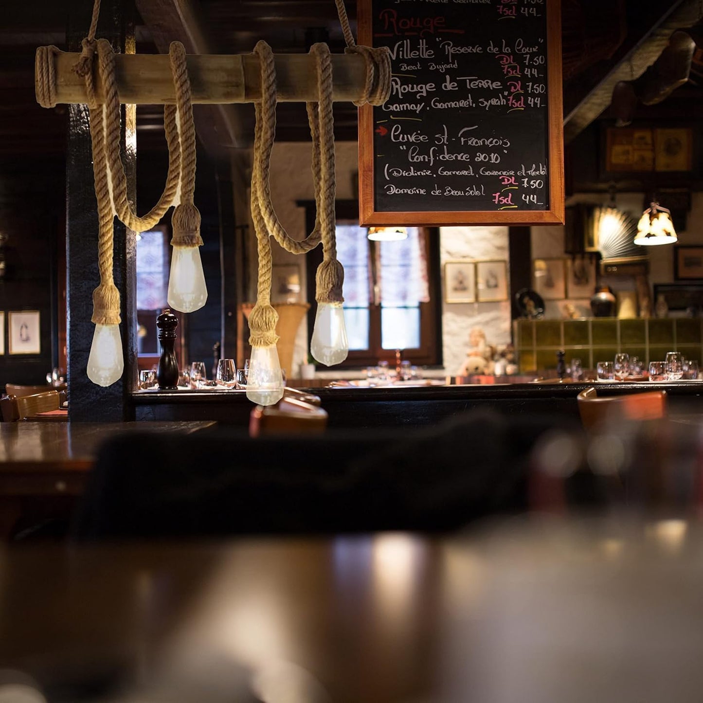 Lampadario Vintage Retro in Corda di Bambù con 4 Teste a Sospensione, Lampadario Corda Canapa Industriale 40W E27 per Cucina Soggiorno Sala da Pranzo Bar Caffè Ristorante Pizzeria Locale  B23