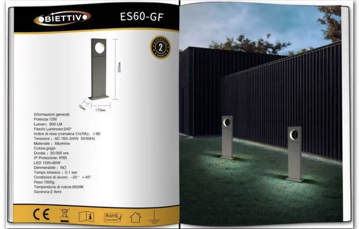 Lampada da Giardino LED 12W IP65 in Alluminio, Paletto da Esterno per Vialetti e Cortili, Luce Bianco Caldo/Naturale/Freddo – ES60
