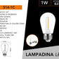 Lampadine LED E27 1W, Confezione da 10 Pezzi, 60LM, Luce Calda 2700K, Lampadine LED Decorative in Vetro Trasparente, Illuminazione 360°, Basso Consumo,Modello S14-1C