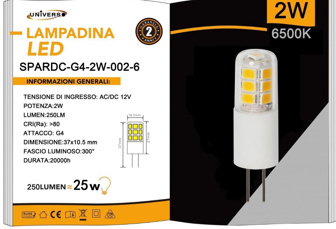 Lampadine LED G4 2W 250LM 12V 10 Pezzi SPARDC-G4-2W-002