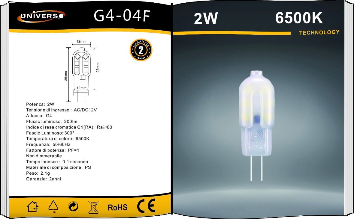 Lampadine LED G4 2W 200LM 12V 10 Pezzi G4-04