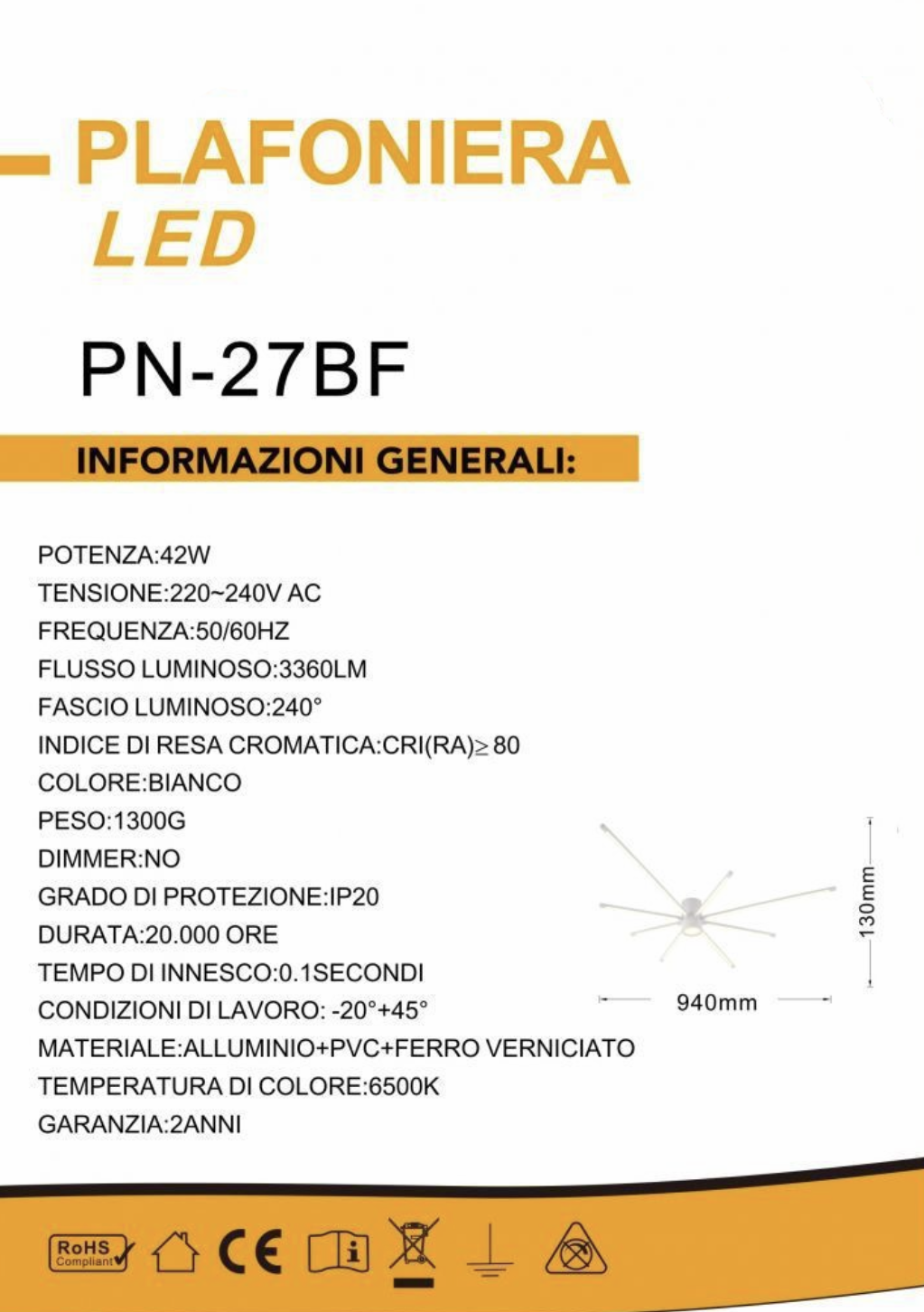 TEKHOME Lampadario da soffitto a led 43 watt plafoniera lampada moderna Bianco/Nero luce 3000K/4000K/6500K PN-27