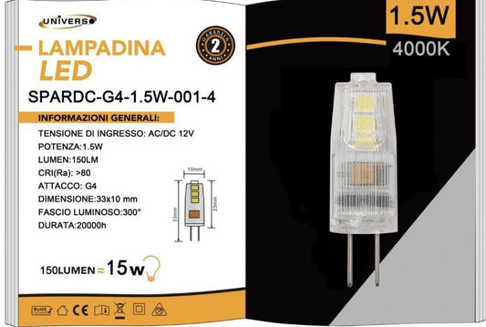 Lampadine LED G4 1.5W 150LM 12V 10 Pezzi SPARDC-G4-1.5W-001