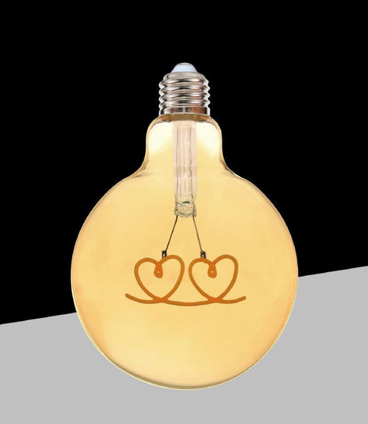 Lampadine LED Decorative E27 G125 Heart, Confezione da 5 Pezzi, 4W 2500K, 320LM, Globo XL Ø125mm, Vetro Ambrato, Design con Filamento a Cuore, Luce Extra Calda, 360°,G125-HEART