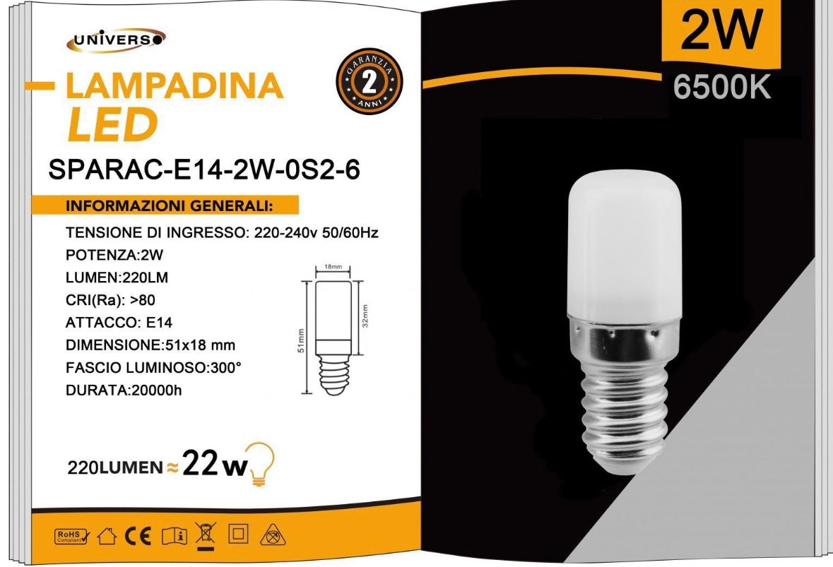 Lampadine LED E14 2W 220LM 6500K 10 Pezzi SPARAC-E14-2W-0S2-6