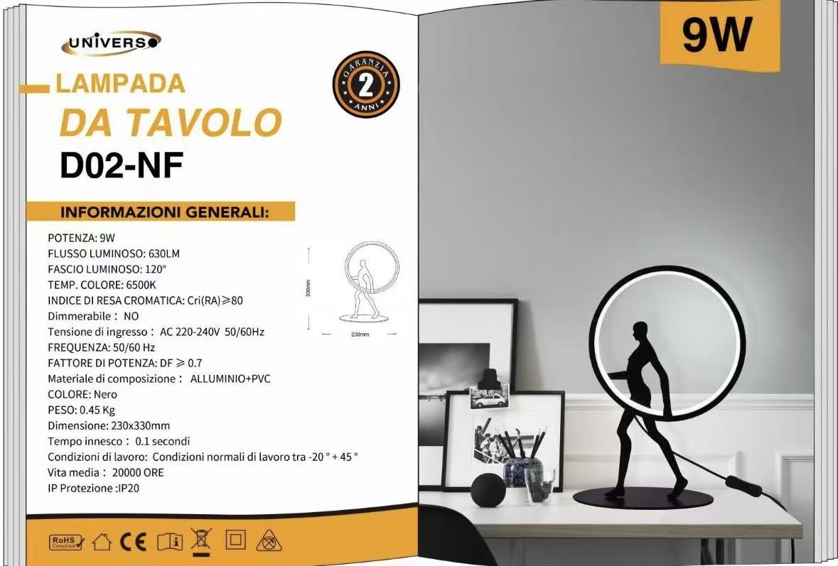 Lampada da Tavolo LED – Design Moderno con Figura, 9W 630LM, Luce Ambiente Decorativa per Soggiorno, Camera, Studio – Nero D02