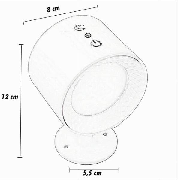 Applique LED da Muro 5W Ricaricabile USB, Lampada da Parete Moderna con 3 Colori (3000K-4500K-6500K), Rotonda in ABS, Bianco/Nero, per Camera da Letto Soggiorno Interni BD01