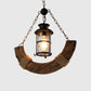 Lampadario a sospensione in legno e corda di canapa con lanterna stile country rustico B51