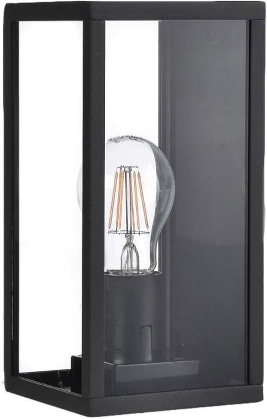 Applique da Esterno E27 IP44, Lampada da Parete Moderna in Alluminio e Vetro, Attacco E27 (Lampadina non inclusa), Colore Nero o Bianco, per Facciata, Balcone e Giardino H220