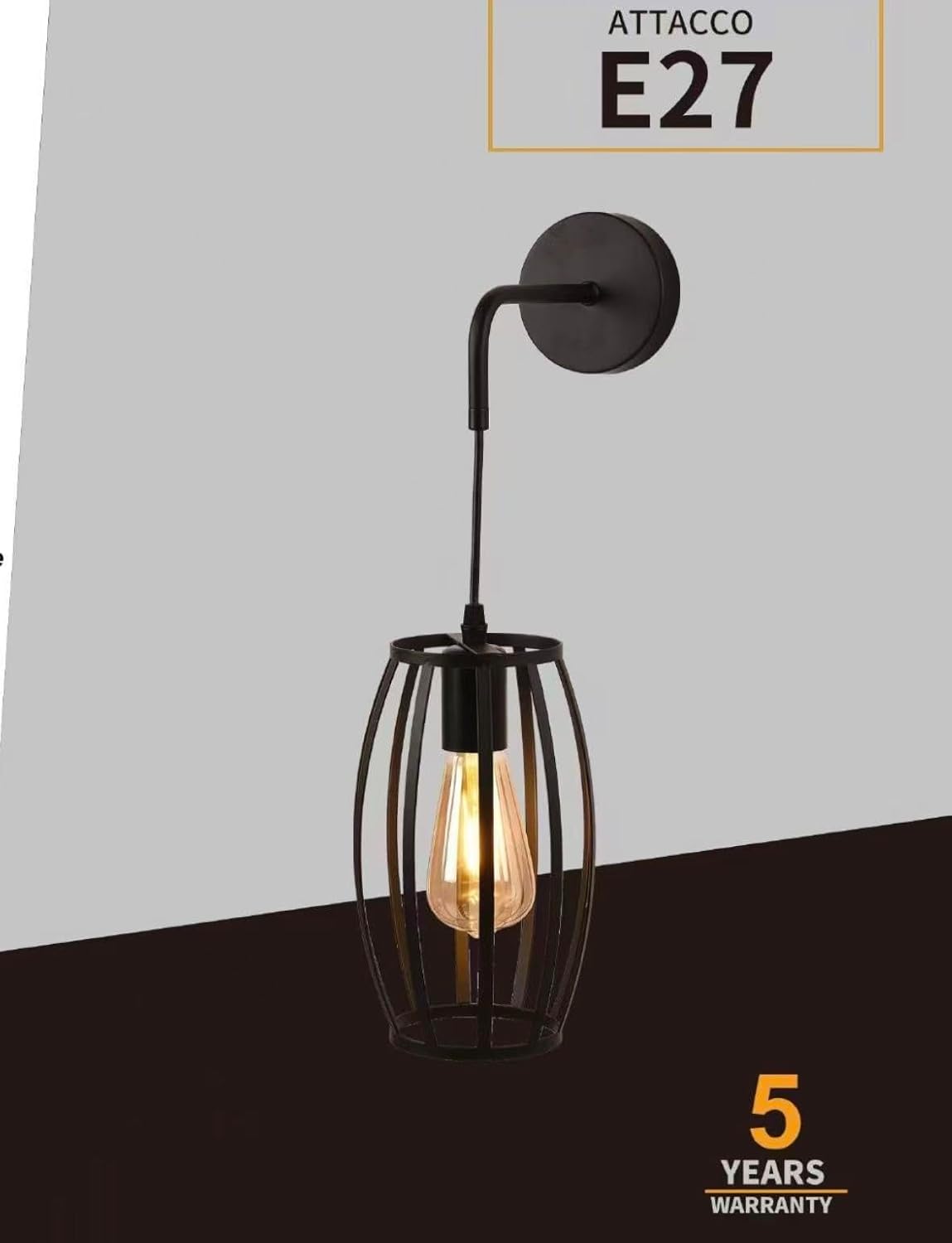 TEKHMEO Applique da Muro Industriale in Ferro E27, Lampada da Parete con Portalampada E27, Design a Gabbia – Nero/Bianco (Lampadina non inclusa) AQ53