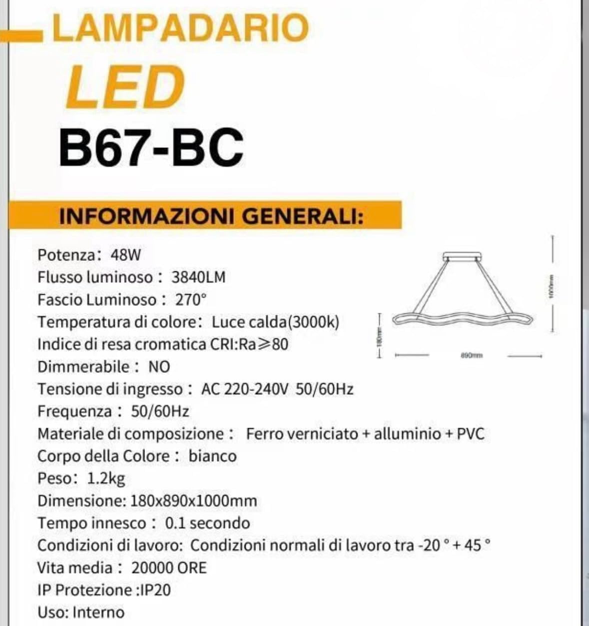Lampadario LED moderno Luminova 48w  B67