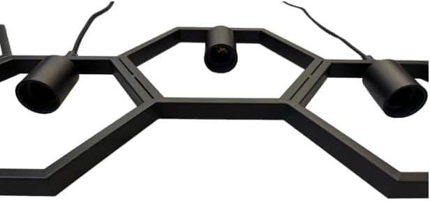 Lampadario Moderno a Sospensione in Ferro verniciato finish opaco 5 Attacchi per Lampadine 5xE27, Potenza max 1x60W 92x30 cm lunghezza filo 140 cm (Nero 5 Esagoni) LP-89N