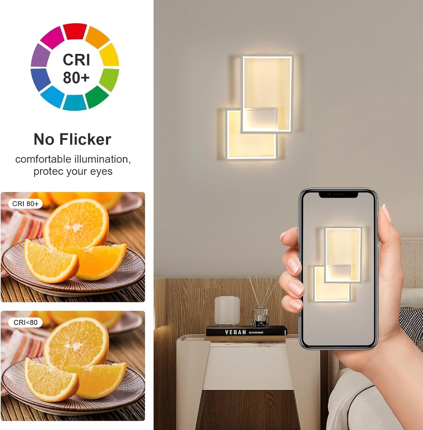 Applique LED Moderna 24W da Parete, CCT Switch 3000K/4000K/6500K, Lampada da Muro Design Geometrico per Soggiorno Camera Corridoio, IP20 – Serie AQ34