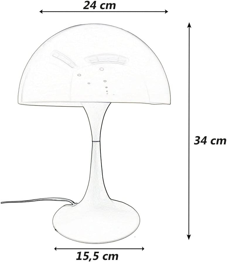 Lampada da Tavolo  E27 – Design Moderno a Fungo, Lampada da Comodino/Scrivania, Metallo e Resina, Colore Bianco, Max 60W D12-B