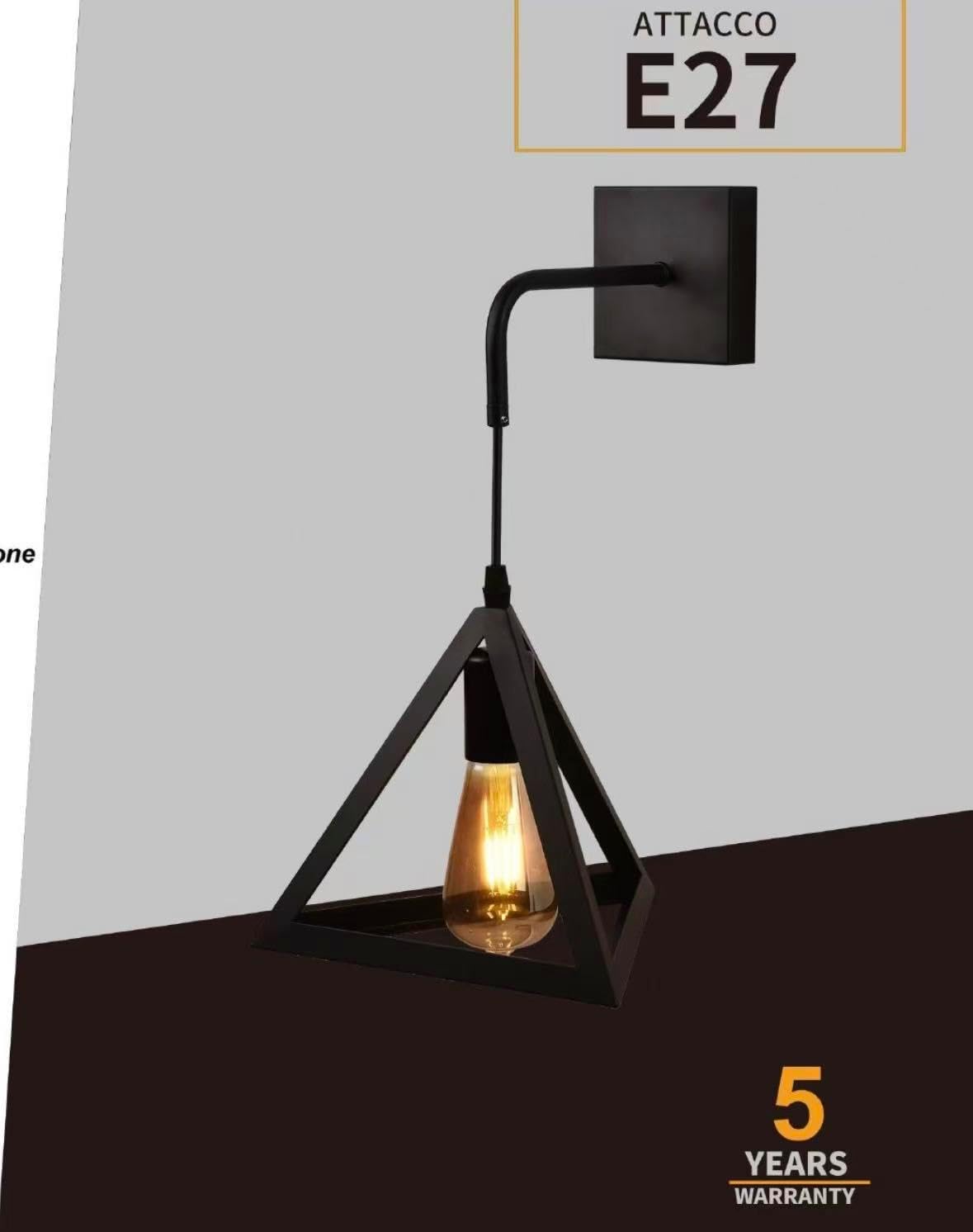 Applique da Muro E27 Ferro Battuto Design Geometrico Triangolare, 1xE27, Nero/Bianco, Vintage Industriale per Interni AQ54