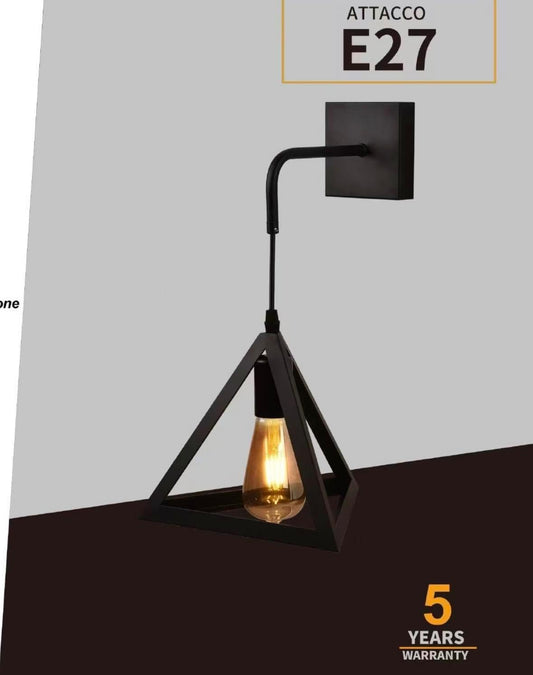 Applique da Muro E27 Ferro Battuto Design Geometrico Triangolare, 1xE27, Nero/Bianco, Vintage Industriale per Interni AQ54