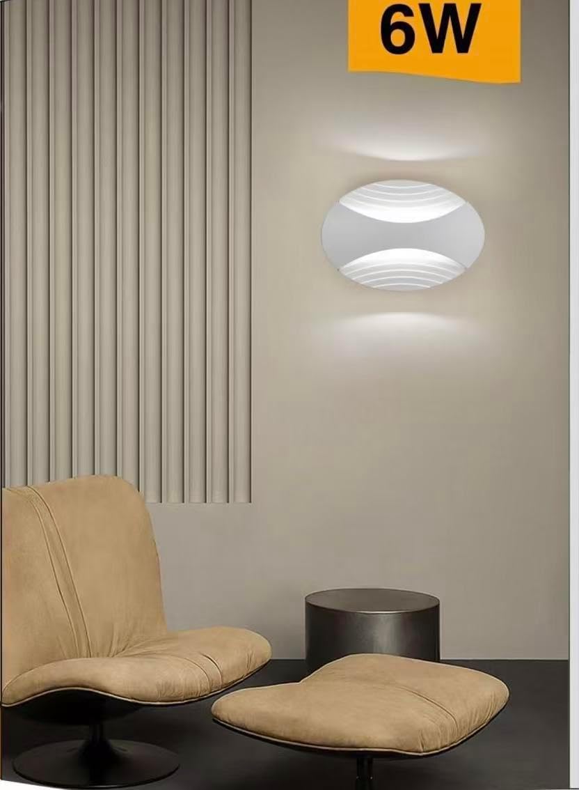 TEKHOME Applique LED da Muro 6W Moderno Interno, Lampada da Parete con 3 Colori Selezionabili 3000K-6500K, Design Decorativo Bianco/Nero AQ15
