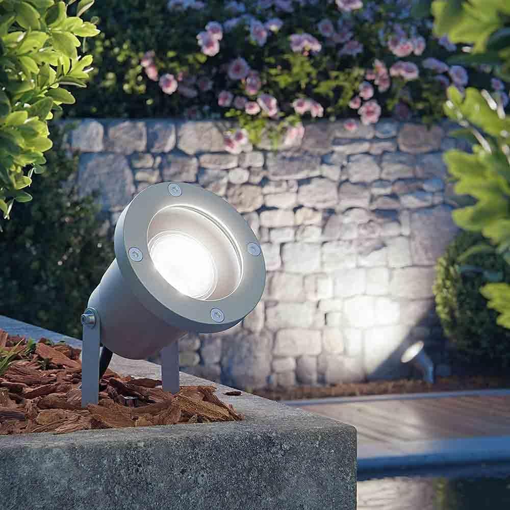Faretto da Giardino con Picchetto GU10 IP65 60W, Lampada da Terra per Esterni in Alluminio, Orientabile, per Giardino, Vialetto, Terrazza – Nero/Grigio/Bianco ES12