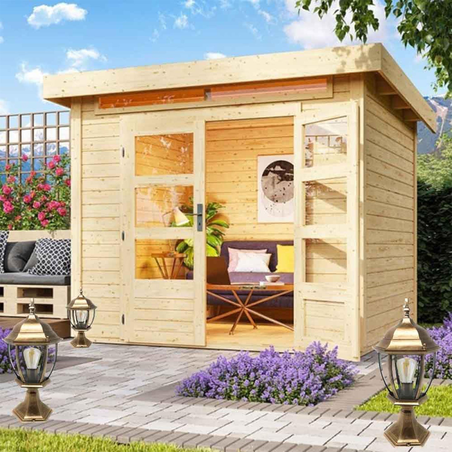 Lampada da Palo per Esterni E27 – Lanterna da Colonna Esagonale IP55 in Alluminio e Vetro – 8 Pollici – per Muro, Cancello, Pilastro, Giardino ES45