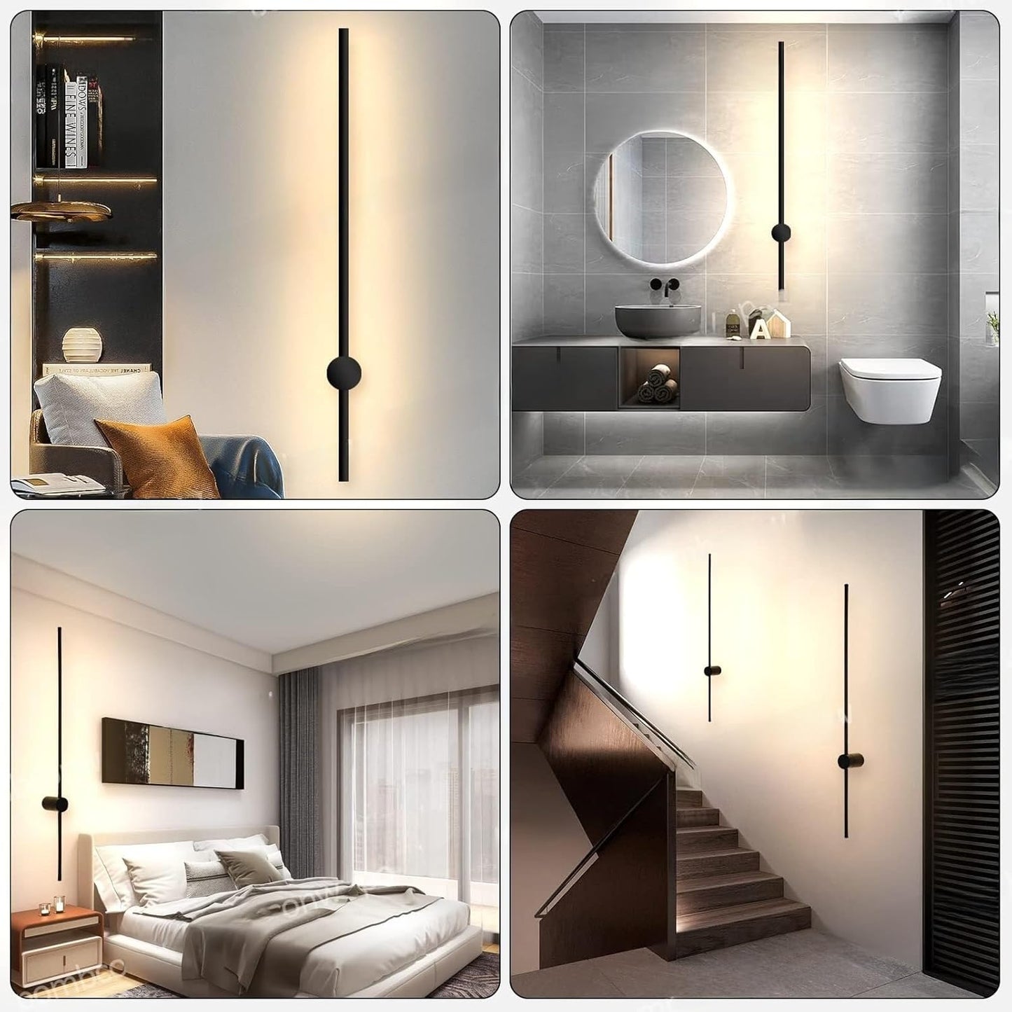 Applique LED 12W CCT 3000K-4000K-6500K, Lampada da Parete Moderna Interno, Luce Calda Naturale Fredda, IP20, Nero/Bianco AQ22