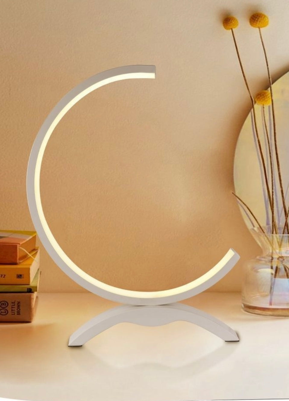 Lampada da Tavolo LED – Design Moderno a Mezzaluna, 9W 630LM, Luce Bianca 3000K/4000K/6500K, Lampada da Comodino e Scrivania, IP20  D30