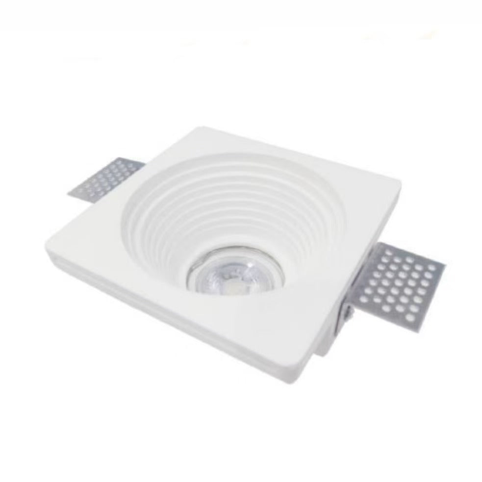 Portafaretto da Incasso in Gesso Quadrato 120×120 mm – Attacco GU10, Verniciabile, Per Cartongesso, Faretto da Soffitto Moderno Bianco GS-18
