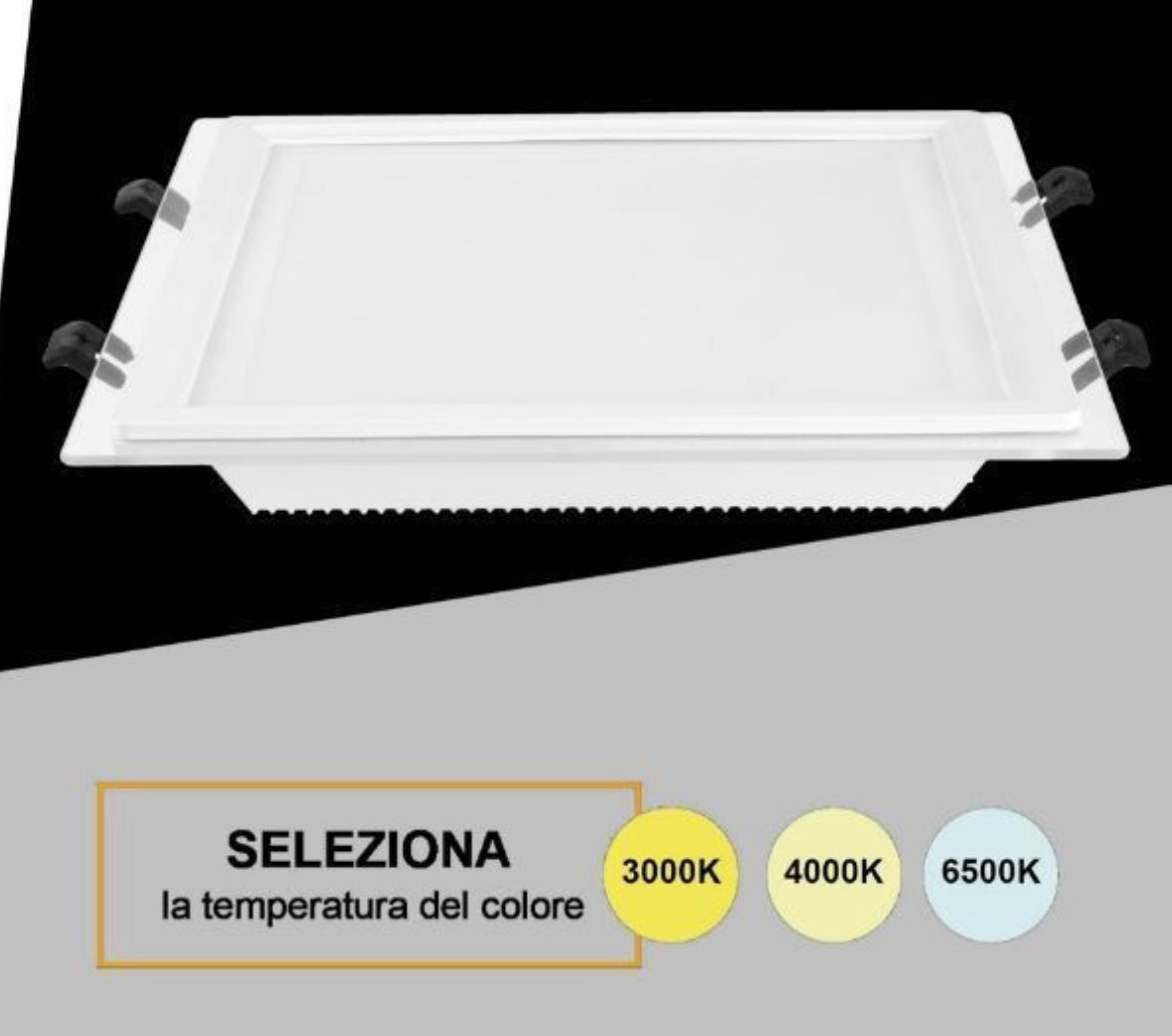 Pannello LED da Incasso Quadrato 24W 2400LM, 3 Temperature Colore Selezionabili 3000K 4000K 6500K, Faretto LED 240x240mm, Foro 205x205mm, Fascio 120°, CRI≥80, IP20, 1 Pezzo, P-205E-Q3C