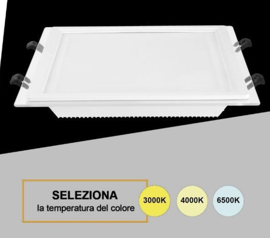 Pannello LED da Incasso Quadrato 24W 2400LM, 3 Temperature Colore Selezionabili 3000K 4000K 6500K, Faretto LED 240x240mm, Foro 205x205mm, Fascio 120°, CRI≥80, IP20, 1 Pezzo, P-205E-Q3C