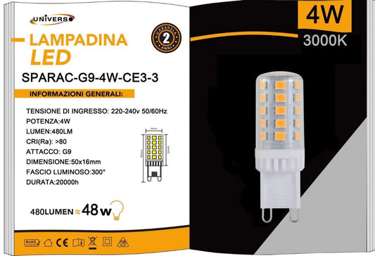 Lampadine LED G9 4W 480LM 10 Pezzi 220-240V SPARAC-G9-4W-CE3