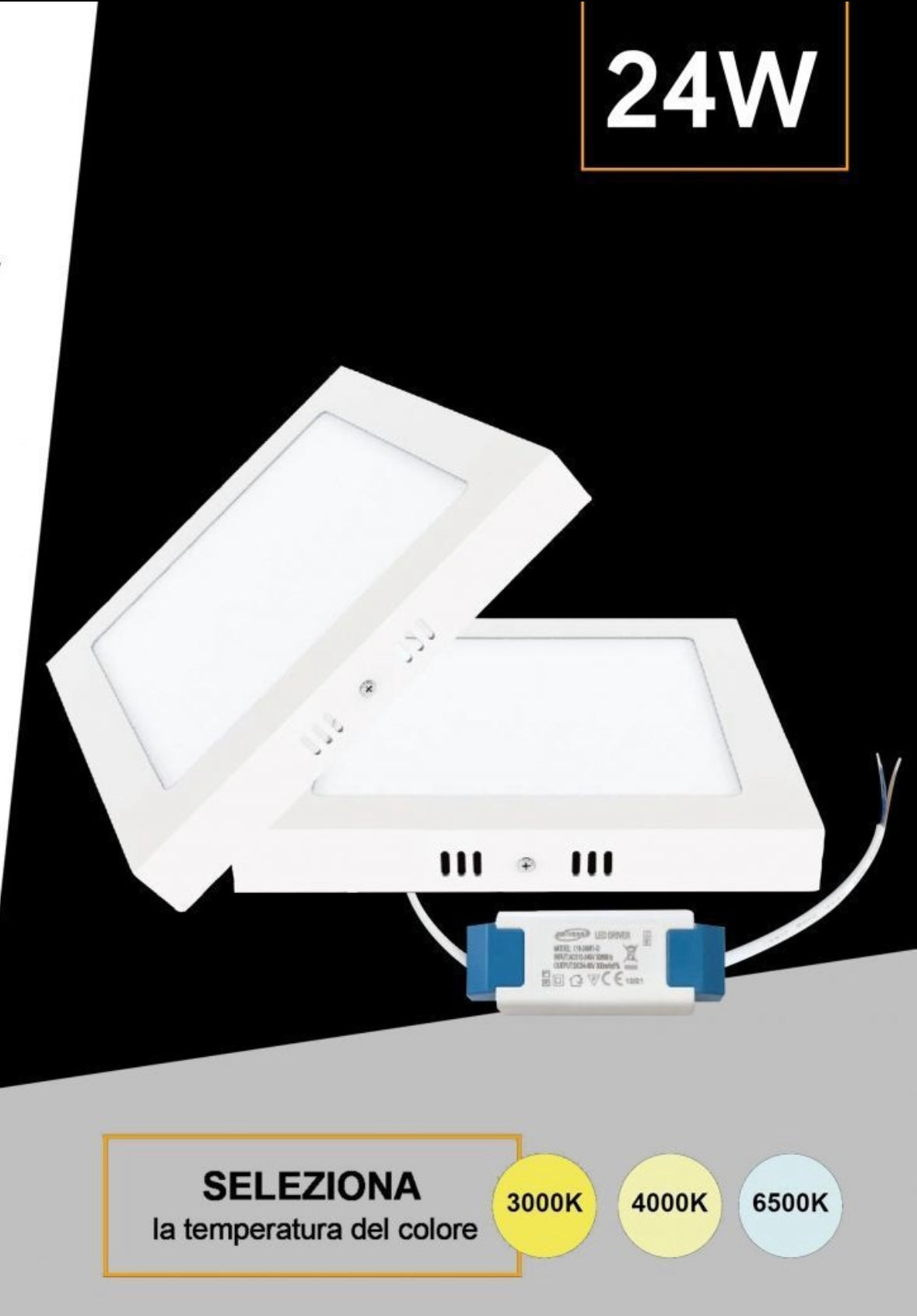 Pannello LED Quadrato da Soffitto 24W 2400LM, 3 Temperature Colore Selezionabili 3000K 4000K 6500K, Plafoniera LED 300x300mm, Altezza 35mm, Fascio 120°, CRI≥80, IP20, 1 Pezzo, P-300B-Q3C