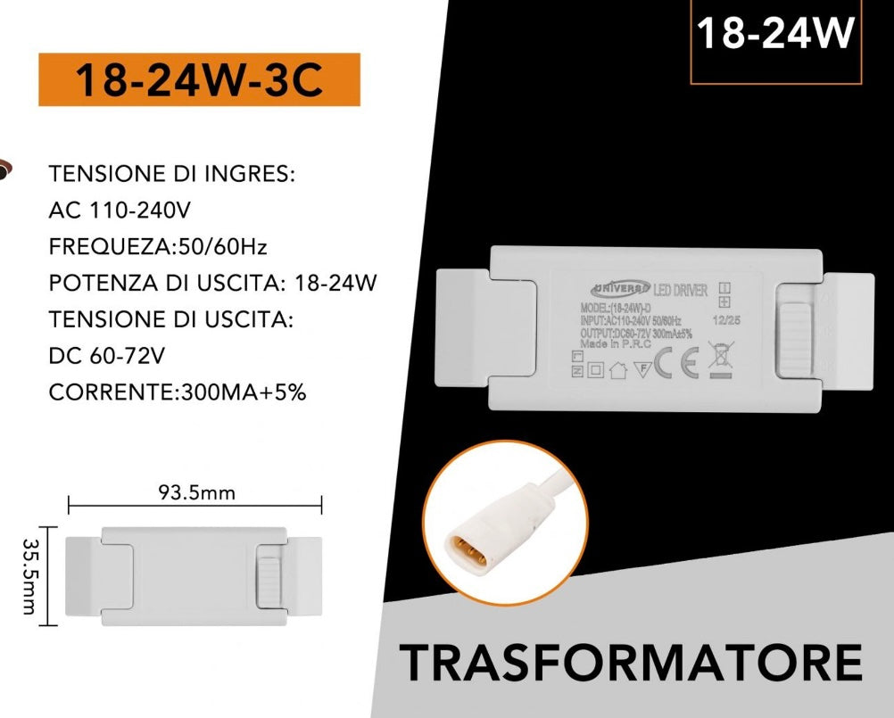 Driver LED 18-24W 300mA, Alimentatore Trasformatore LED AC 110-240V, Uscita DC 60-72V, Ricambio per Faretti e Pannelli LED, 10 Pezzi, 18-24W-3C