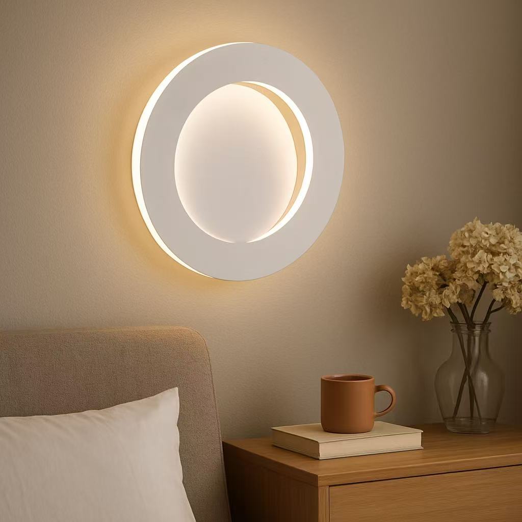 TEKHOME Applique LED da Parete 15W Rotonda Moderna 3 Colori 3000K-6500K Bianca, Lampada da Muro Creativa per Camera da Letto, Soggiorno, Corridoio AQ17-3C