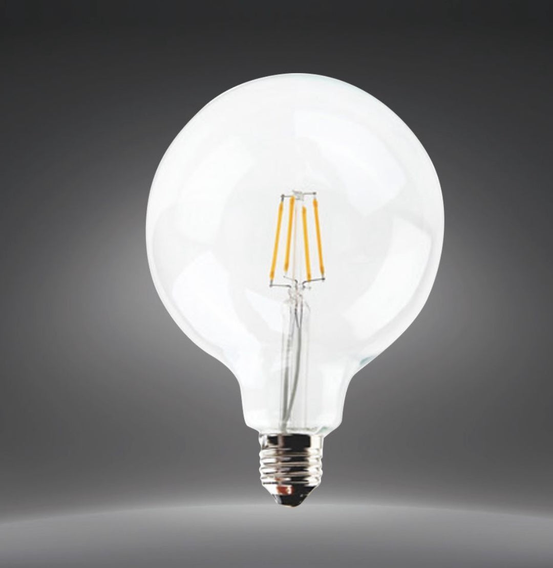 Lampadine LED E27 G125 8W, Confezione da 5 Pezzi, 800LM, Luce 2600K/3000K, Globo XL Ø125mm in Vetro Trasparente o Ambrato, Illuminazione a 360°, Basso Consumo Energetico, Modello G125