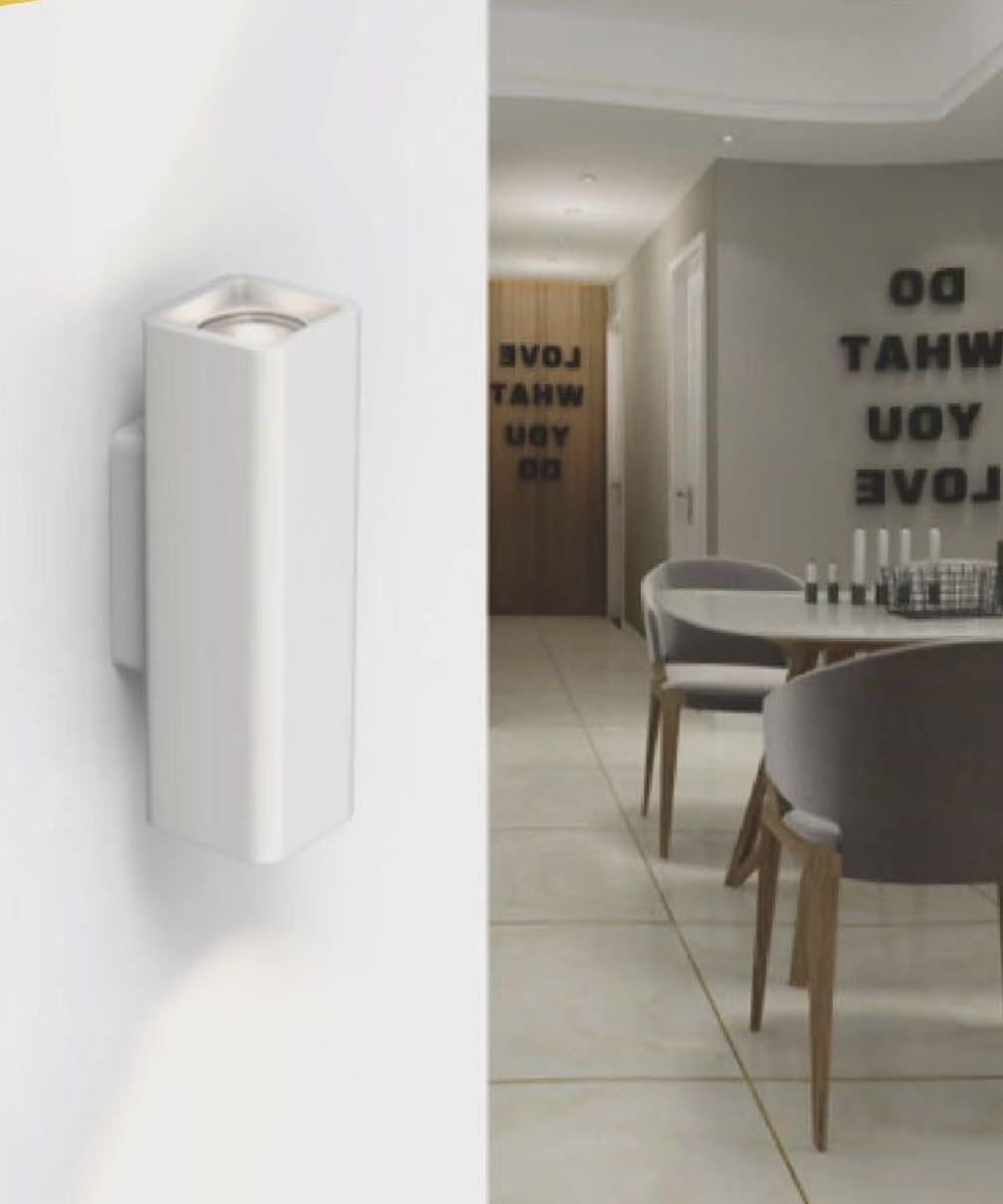 TEKHONE Applique da Parete in Gesso Verniciabile, Lampada da Muro Biemissione con 2x GU10, Design Moderno per Interni, Bianco – GS-E51