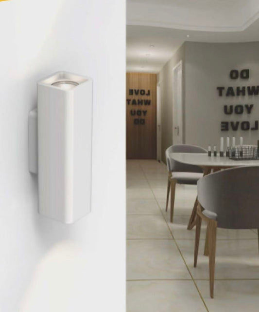 TEKHONE Applique da Parete in Gesso Verniciabile, Lampada da Muro Biemissione con 2x GU10, Design Moderno per Interni, Bianco – GS-E51