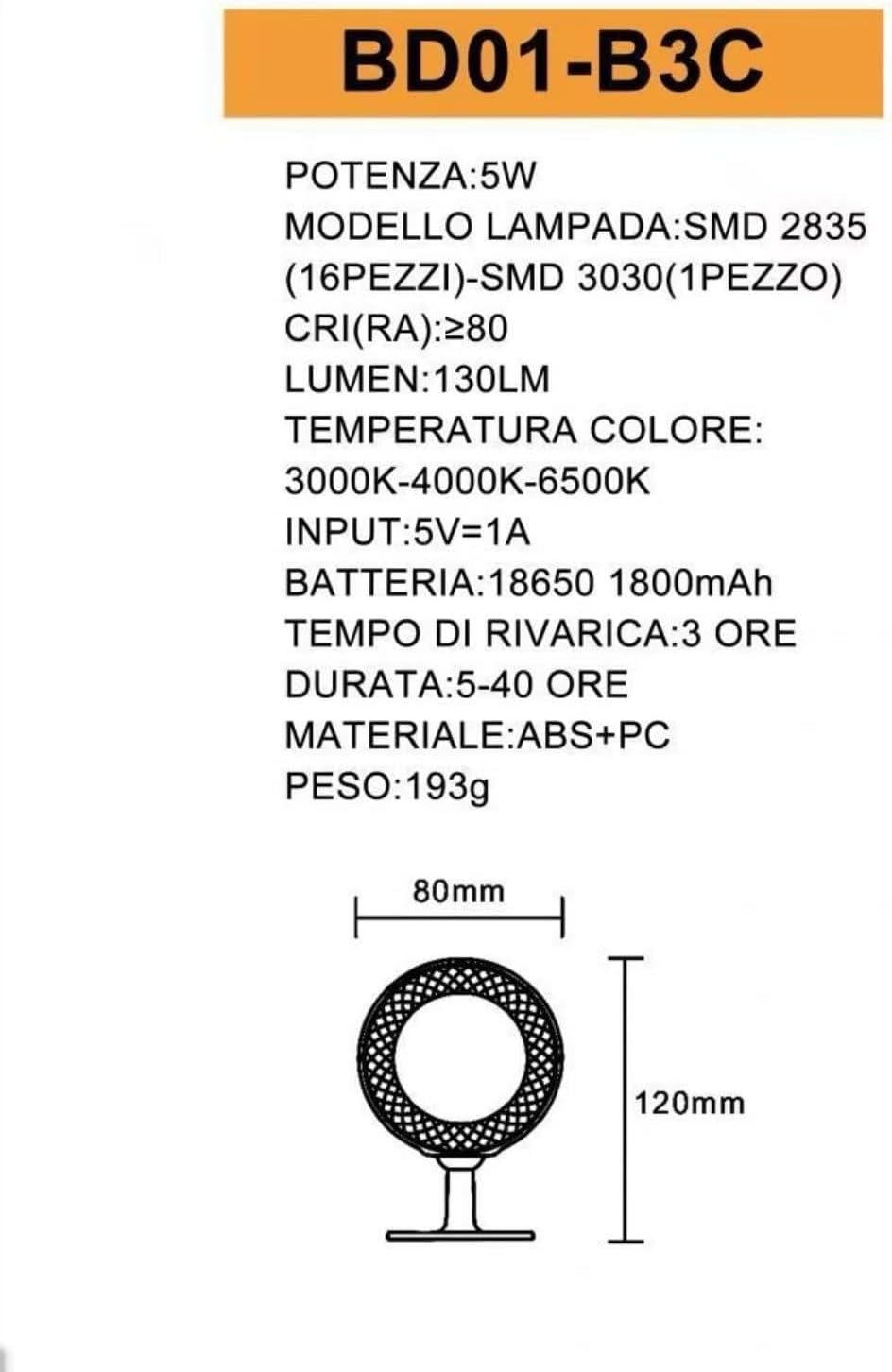 Applique LED da Muro 5W Ricaricabile USB, Lampada da Parete Moderna con 3 Colori (3000K-4500K-6500K), Rotonda in ABS, Bianco/Nero, per Camera da Letto Soggiorno Interni BD01