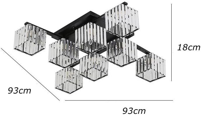 TEKHOME Lampadario da Soffitto 8 Luci E27, Stile Moderno Quadrato in Cristallo, Attacco E27 Max 60W, Struttura in Metallo Nero, Senza Lampadine, per Soggiorno Sala da Pranzo Interni C28-8