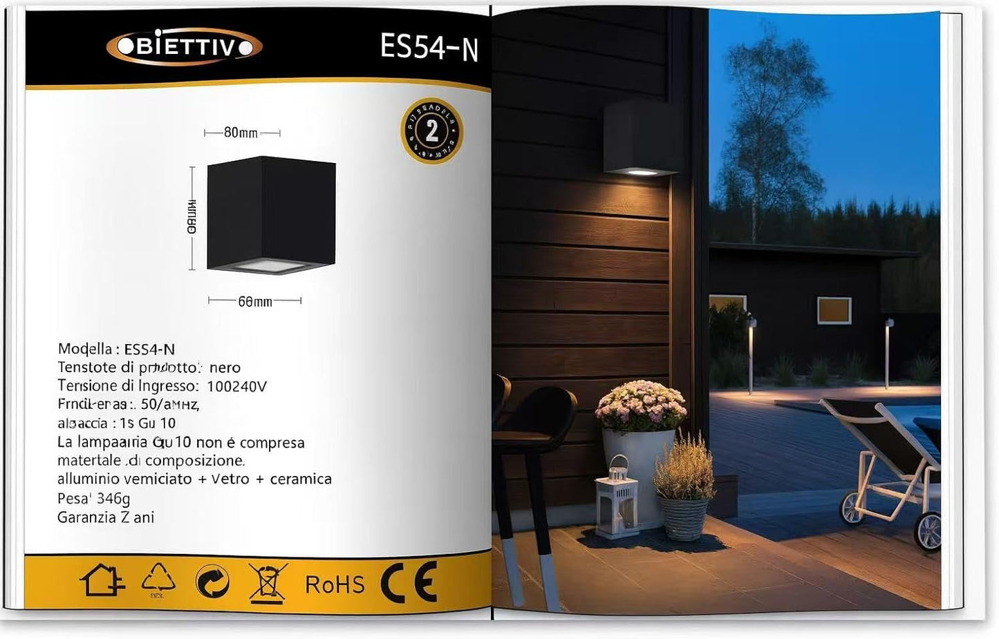 Applique da Esterno 1xGU10 IP65 – Lampada da Parete Impermeabile in Alluminio Verniciato, Design Moderno Quadrato, Senza Lampadina, per Giardino e Facciata ES54