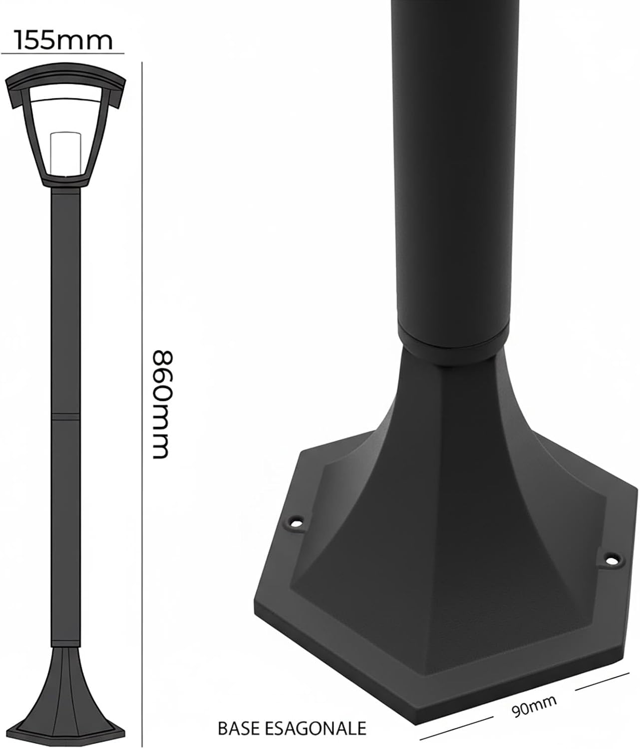 Lampione da Giardino da Esterno IP44, Attacco E27, Palo da 86cm in Alluminio, Bianco/Grigio Scuro 819PB-B860