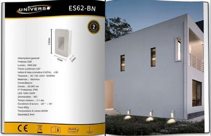 Applique da Esterno LED 12W IP65 – Lampada da Parete o Segnapasso in Alluminio, Impermeabile, Luce Decorativa per Muro, Giardino e Scale, Design Moderno ES62