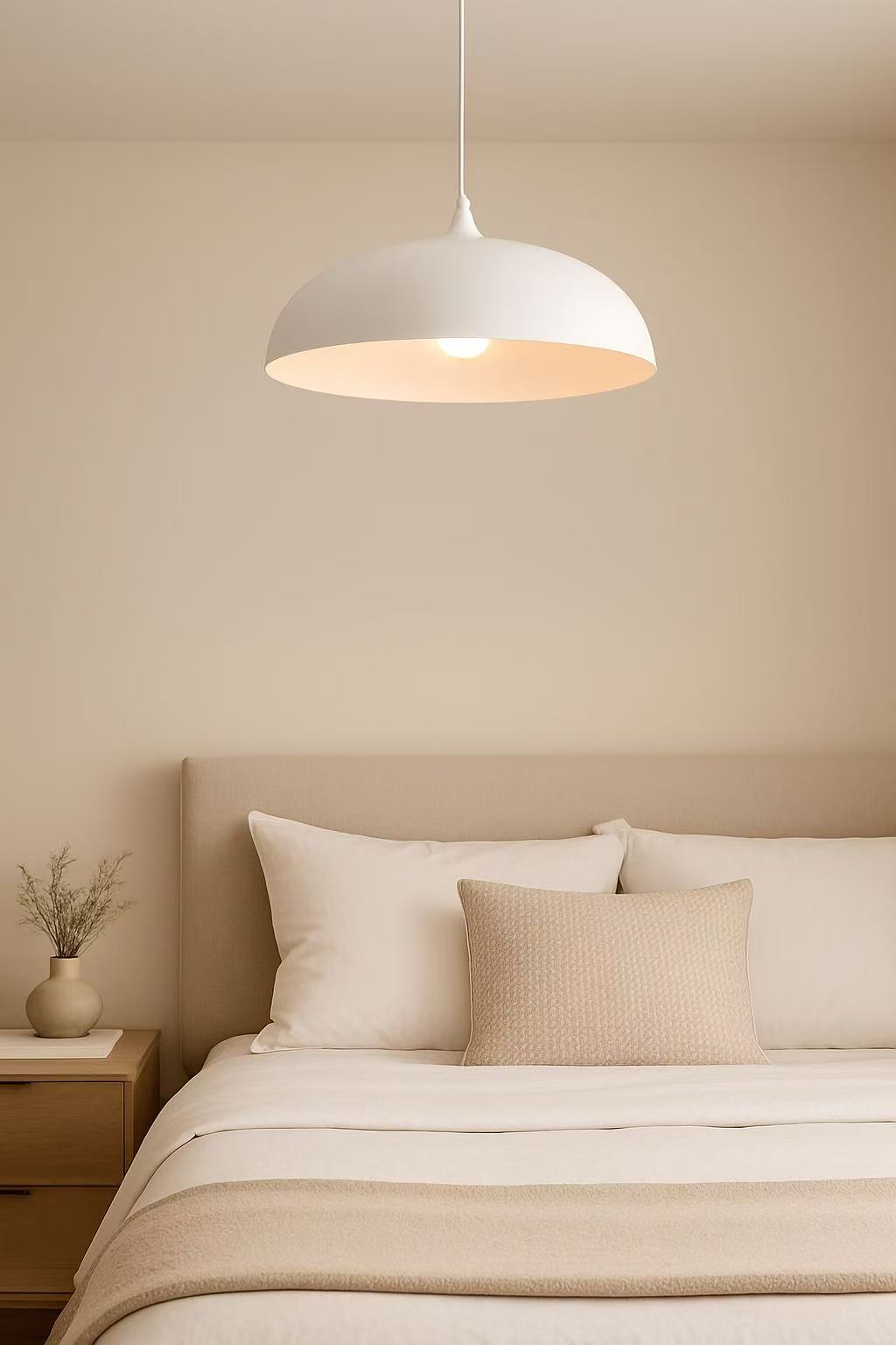 Lampadario a sospensione stile contemporaneo in metallo pendente a cupola attacco E27 luce tavolo cucina di colore nero o bianco Ø35 cm  B90