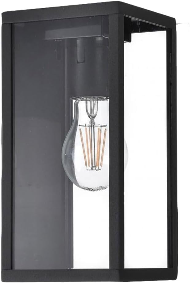 Applique da Esterno E27 IP44, Lampada da Parete Moderna in Alluminio e Vetro, Attacco E27 (Lampadina non inclusa), Colore Nero o Bianco, per Facciata, Balcone e Giardino H220