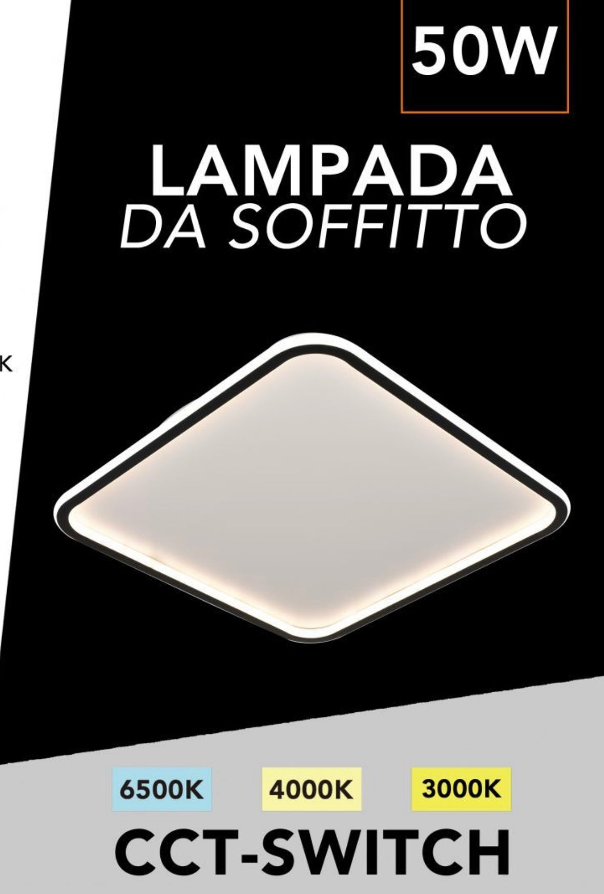 TEKHOME Lampada da soffitto a LED, diametro 50 cm, quadrata, moderna, 3COLORE 4000LM, acrilico, per camera da letto, cucina, sala da pranzo, illuminazione a LED a risparmio C12-3C